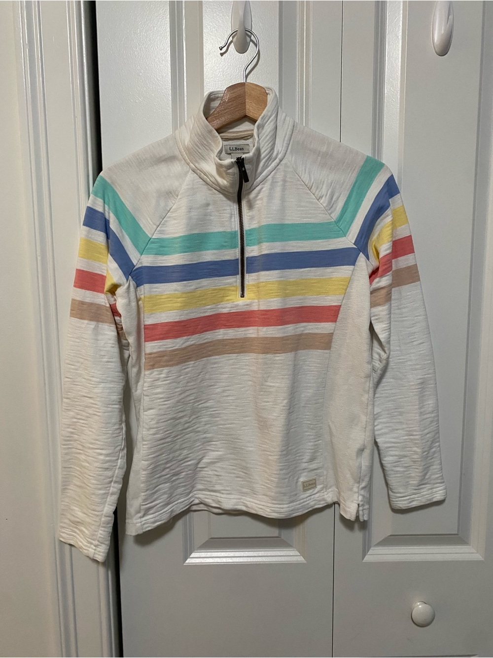 L.L. Bean Quarter Zip Pullover with Rainbow Pastel Stripes